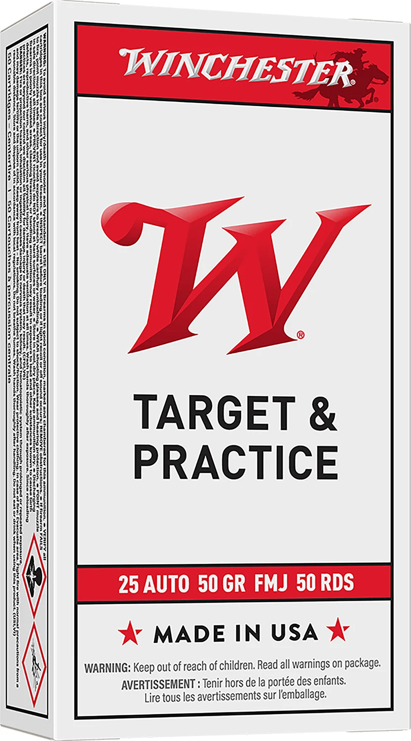 Winchester .25 ACP 50gr FULL METAL JACKETED Brass – 50rd