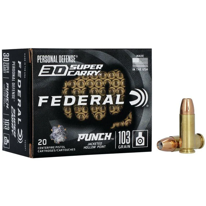 Federal .30 Super Carry 103gr JHP Brass – 20rd