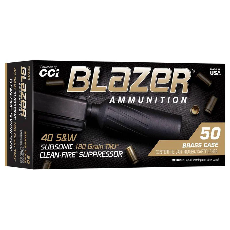 CCI Blazer Brass Clean-Fire Suppressor Handgun Ammunition .40 S&W 180gr TMJ 970 fps 50/ct